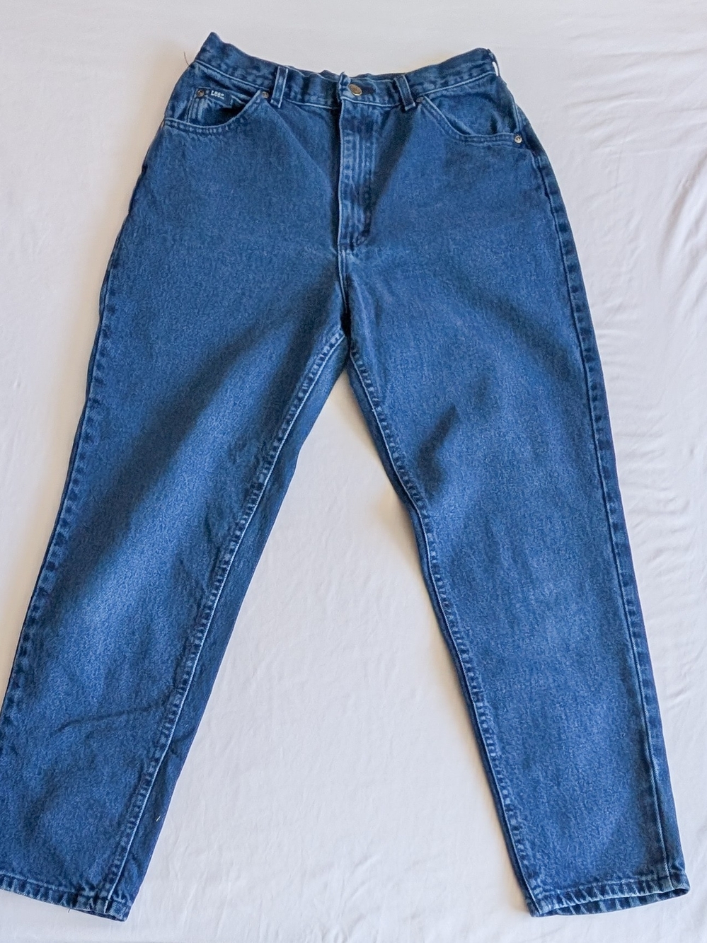 LEE Jeans Women's Size 14 Tapered Dark Blue Wash Cotton USA MADE 90s Mom Vintage